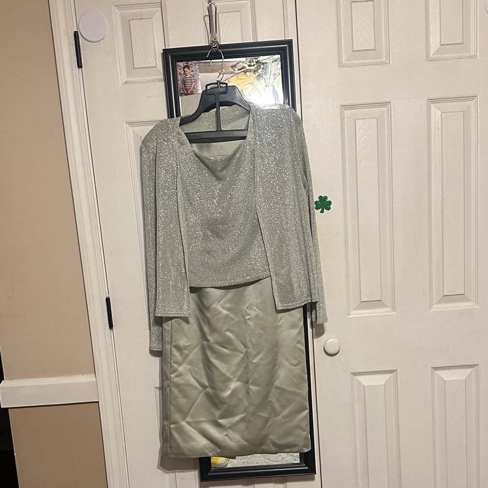 Elegant Silver/ pale green Skirt Set